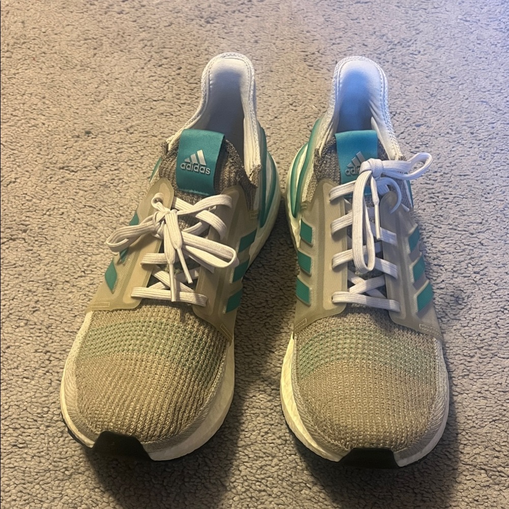 Adidas Beige and Aqua Running Shoes